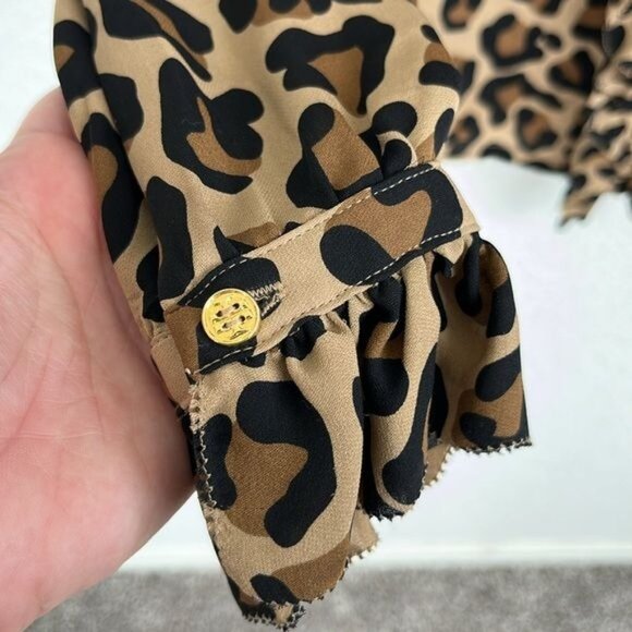 Tory Burch Leopard Ruffle Button Down Blouse - Picture 3 of 6